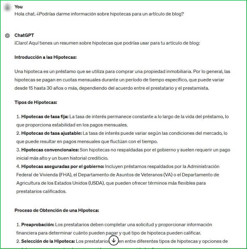 Resposta do ChatGPT a uma pergunta sobre documentação de hipotecas