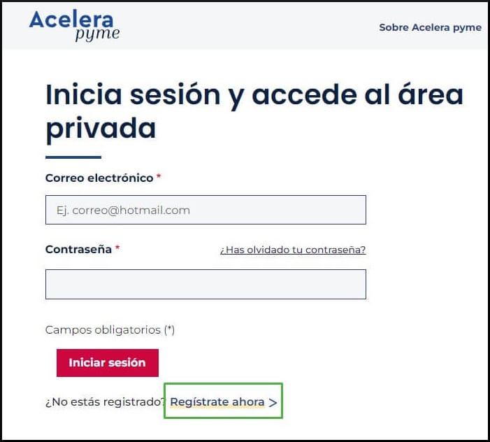 Registe-se agora na área privada da Acelera Pyme