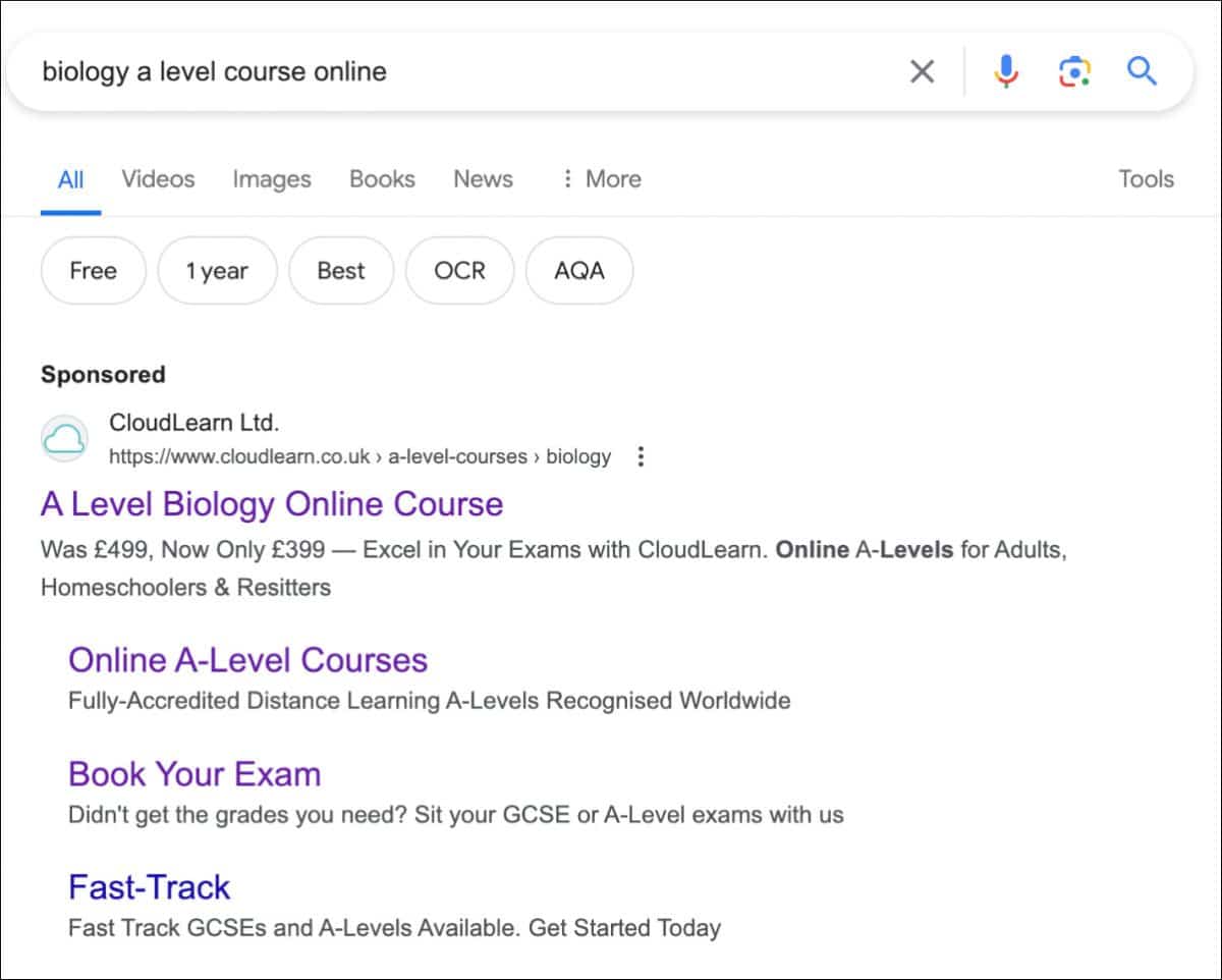 Paid result for a highly competitive keyword