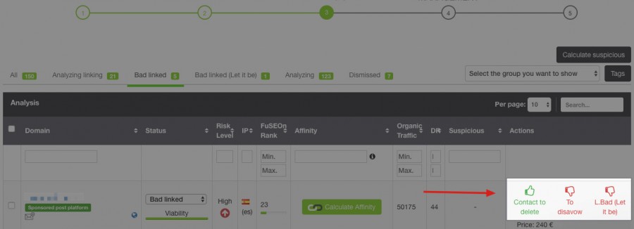 Opciones de Bad Linked en Link Affinity