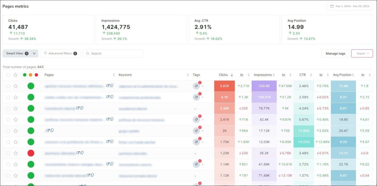 Informe de pàgines de SEOcrawl