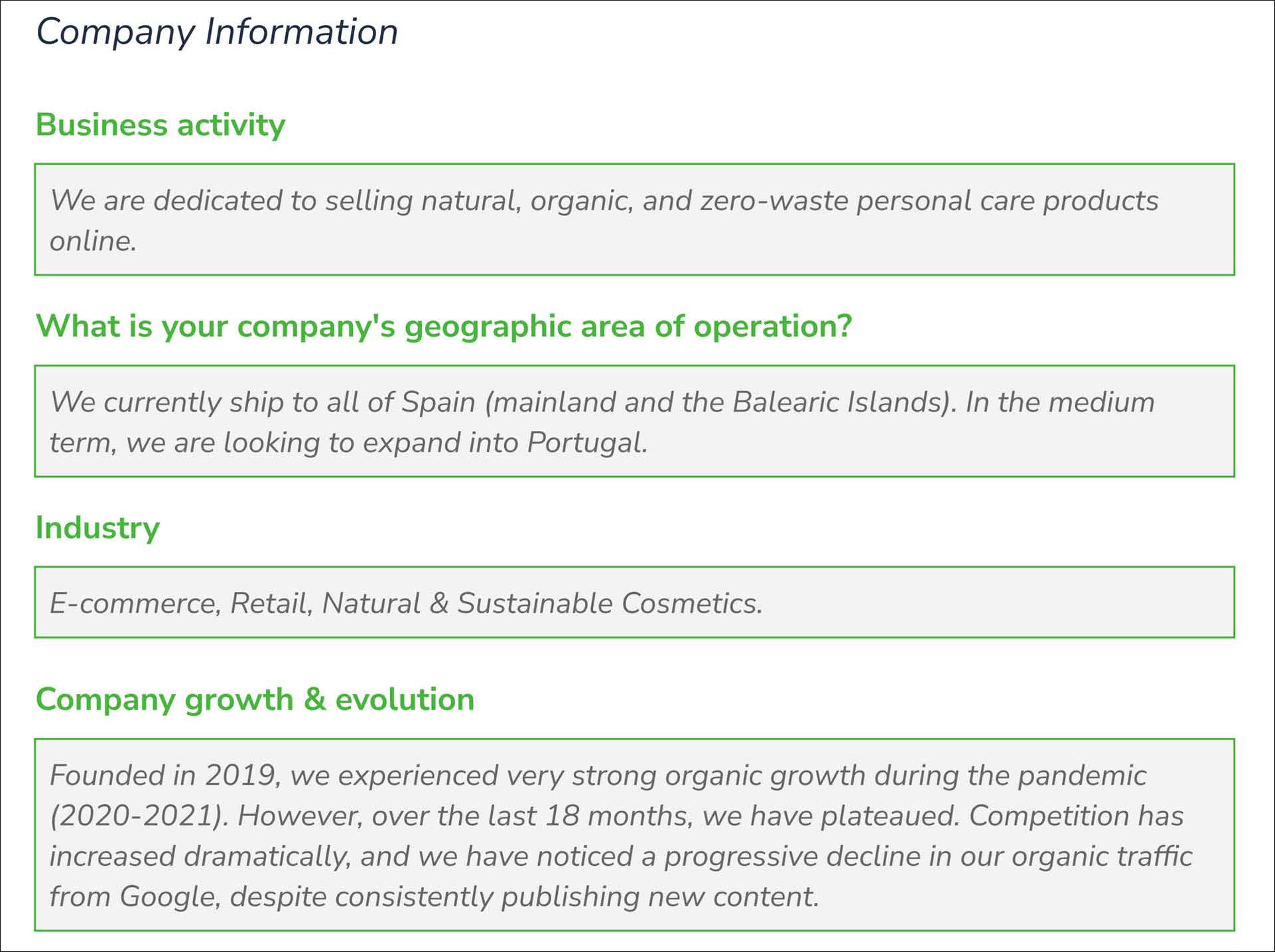 Company information from the Marketing brief - SEO Alive