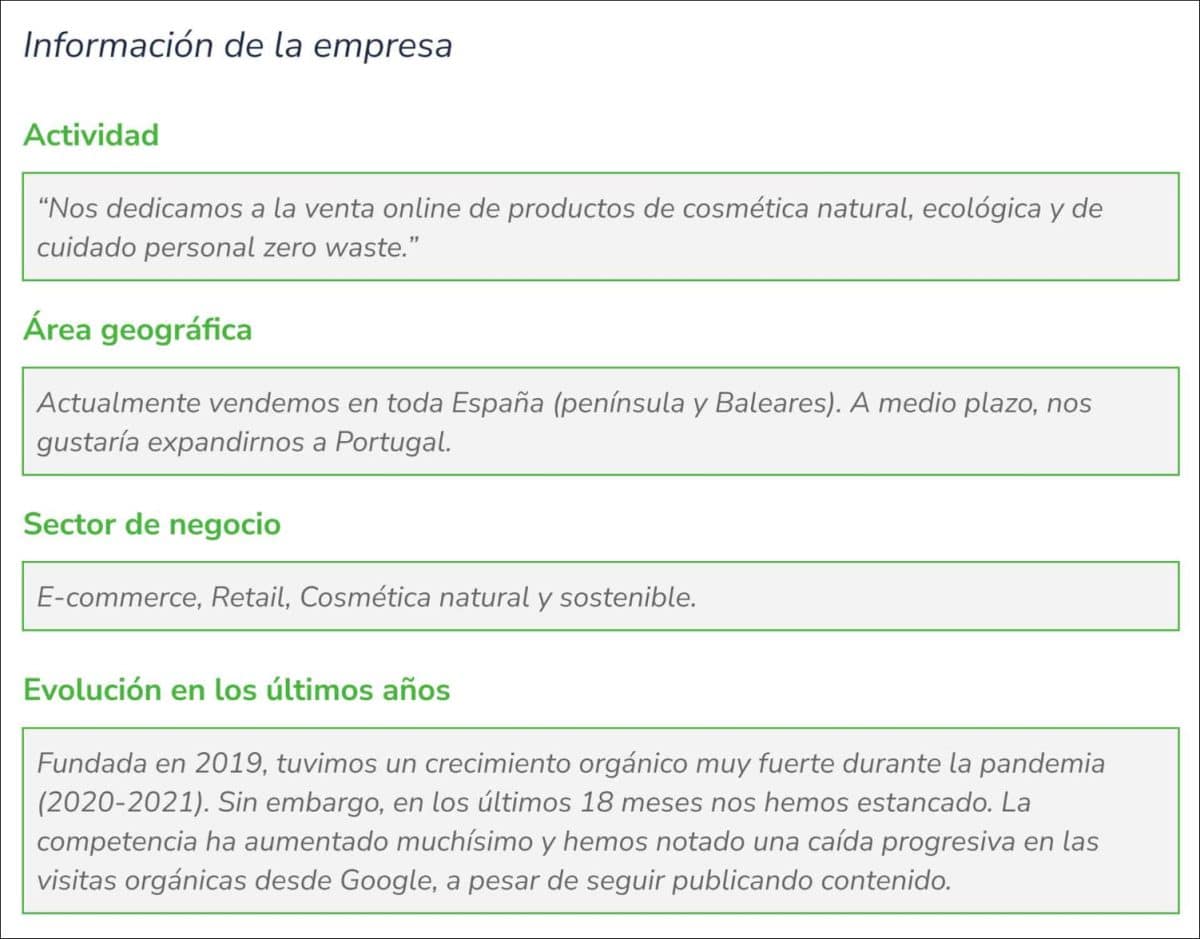 Informació de l'empresa del Briefing SEO - SEO Alive