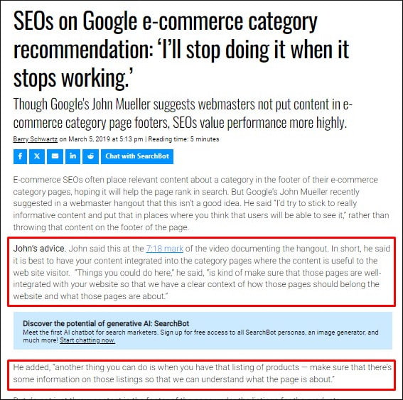 Google's guidelines about landings architecture in ecommerce