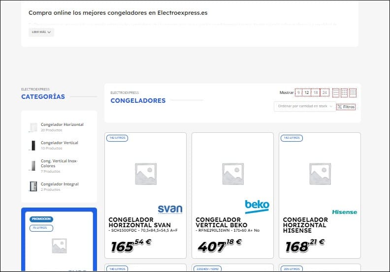 Example of ecommerce with broken images