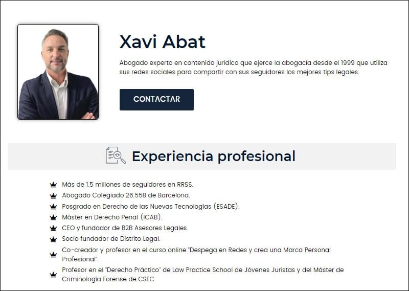 Example 2 of a lawyer's professional fact sheet