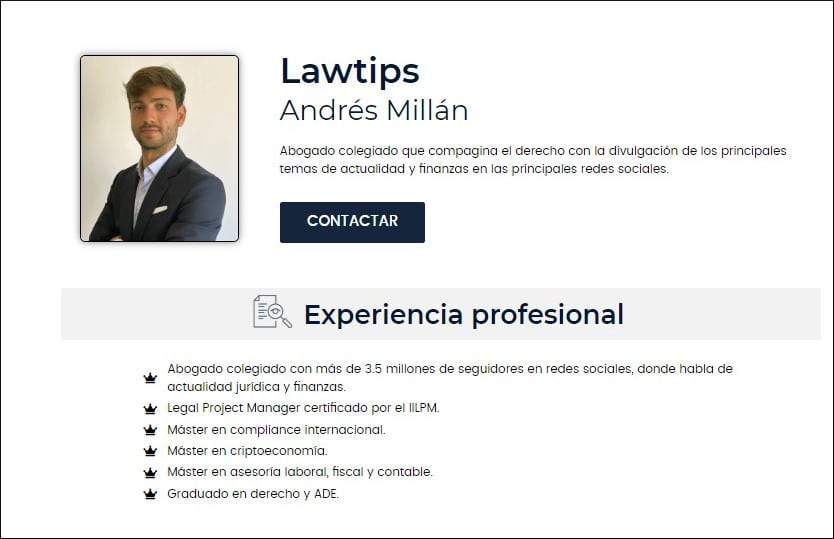 Example of a lawyer's professional fact sheet