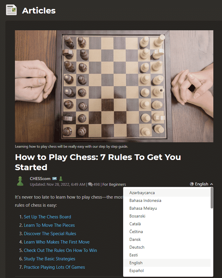 just a few of the available languages for one of our key articles on how to play chess