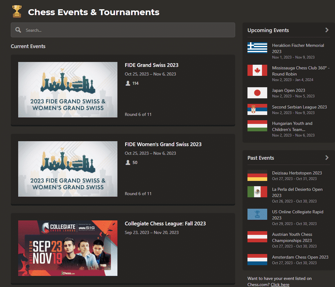 the recently redesigned chess.com/events page