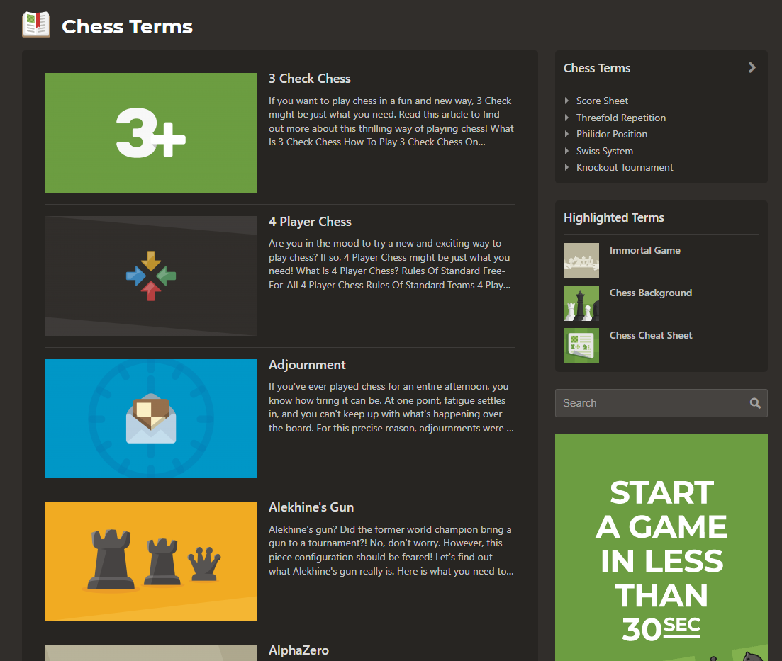 Chess.com's Chess Terms main page